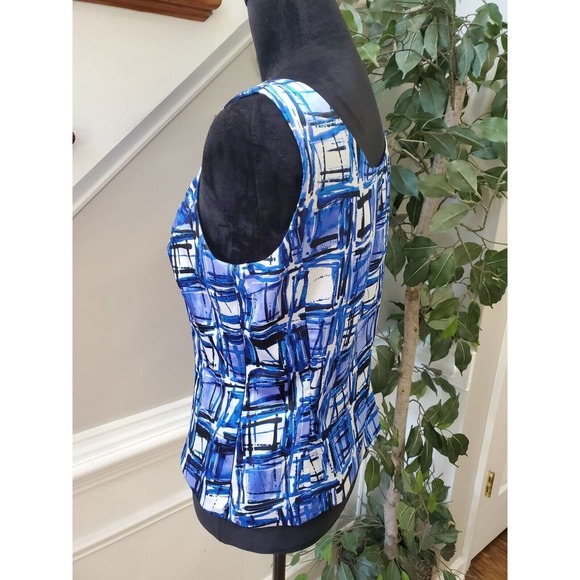 Tahari Women's Blue & White Polyester Round Neck Sleeveless Top Blouse Size 6 - Picture 4 of 12